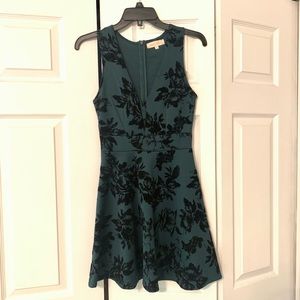 Green dress with velvet rose pattern